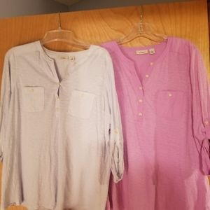2 L.L. Bean 3/4 length shirt with buttons and pockets, pink & blue. Like…